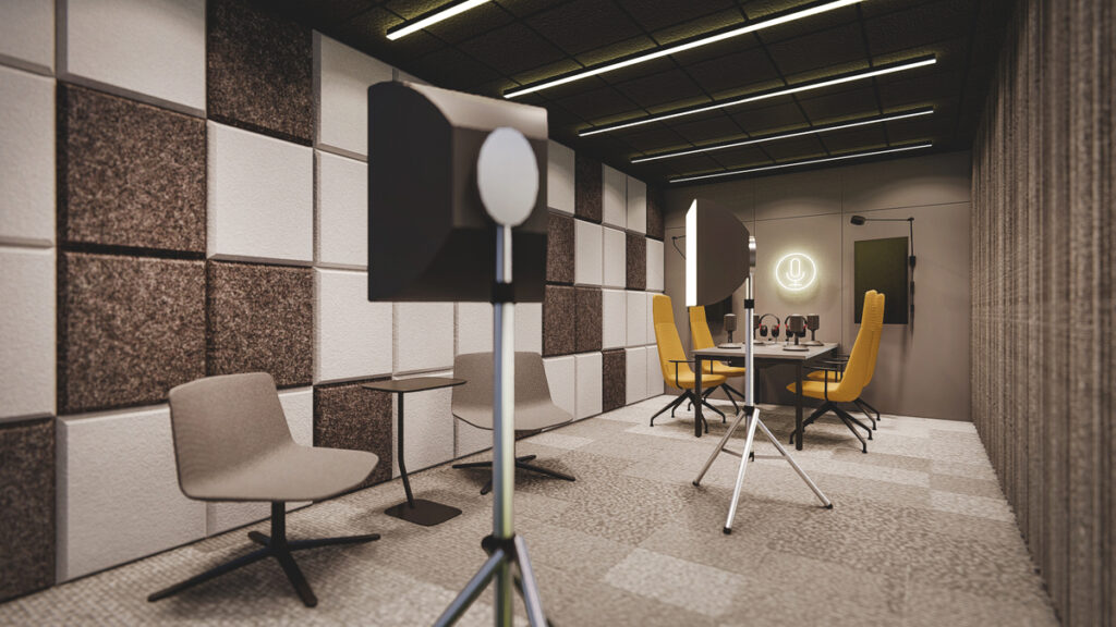O estúdio de gravação foi pensado para otimizar a produção de conteúdo. Projeto: MYCA Arquitetura.