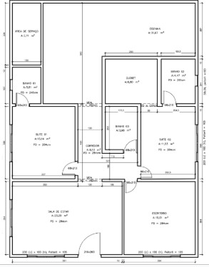 A planta baixa mostra a área de 60m² com a nova distribuição, incluindo suíte, closet, sala de estar e TV e corredor. Projeto: Maria Laura Prado Arquitetura.