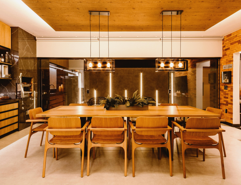 Luminárias pendentes criam um ambiente moderno, prático e bem iluminado. Fonte: Pexels<br>