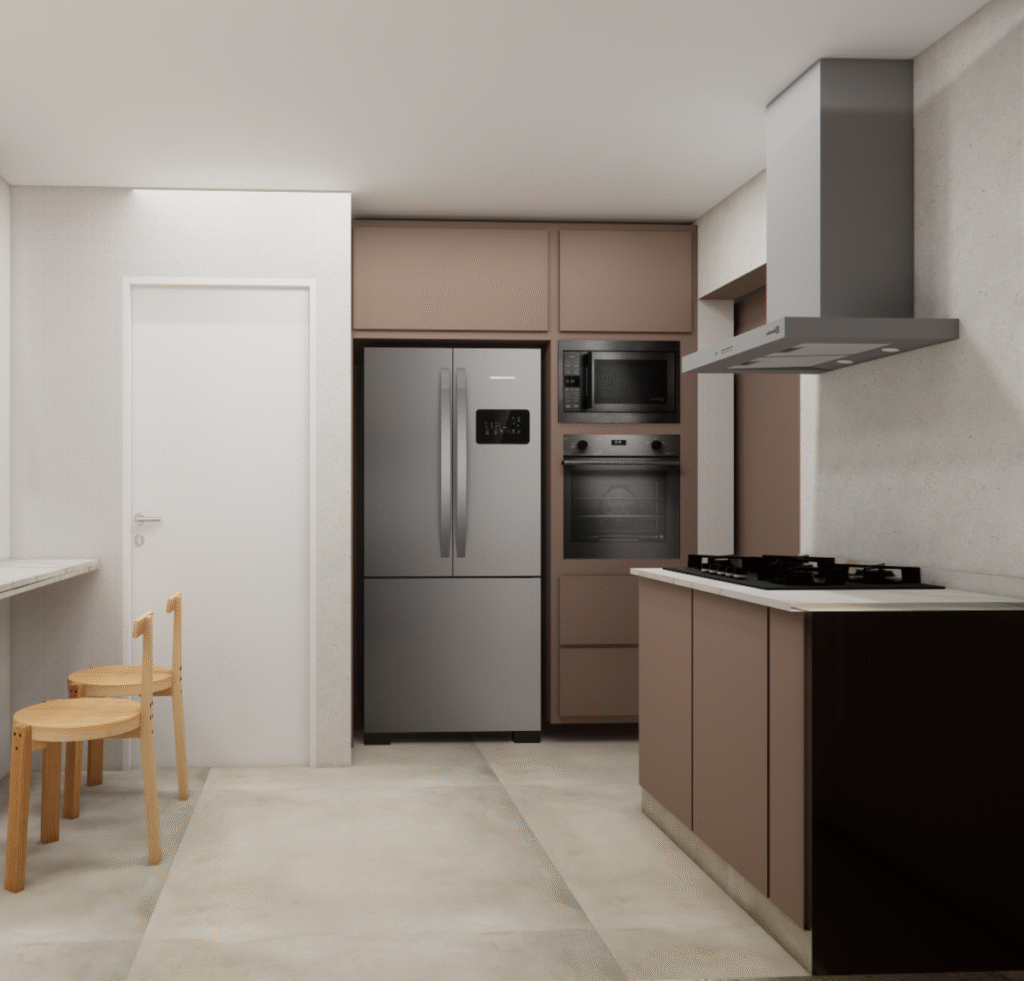 Otimização de eletrodomésticos embutidos na torre de fornos e micro-ondas. Projeto: Brasílio Arquitetura.