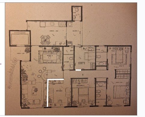 A planta baixa detalha a distribuição dos 120m² do Apartamento Vila Clementino. Projeto: Estúdio KC Arquitetura.