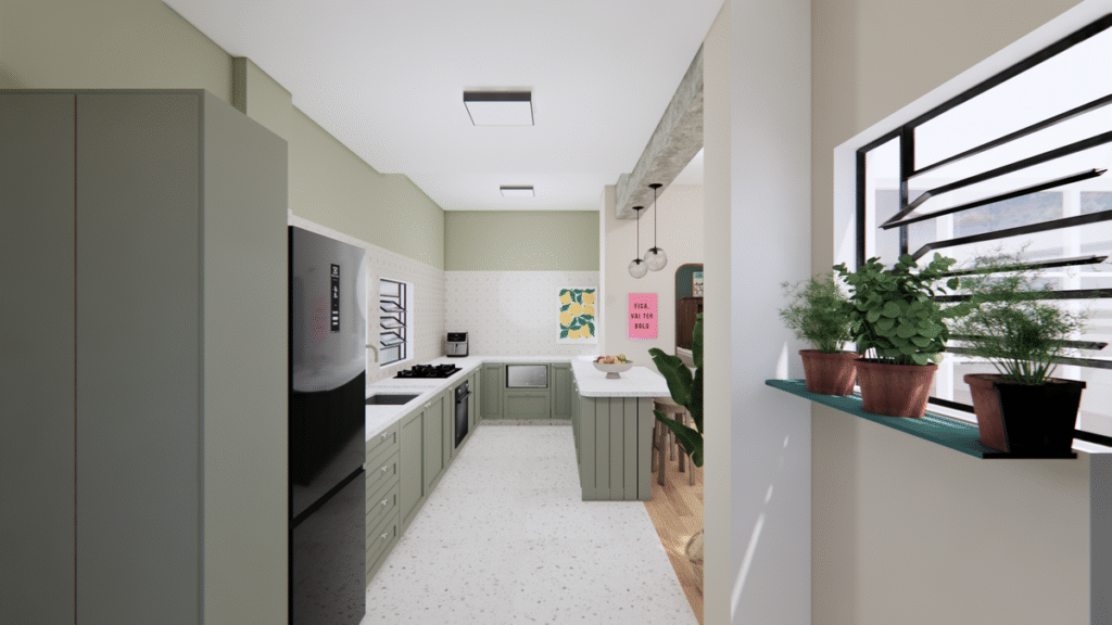 O azulejo icônico foi mantido, mas a cozinha ganhou novas bancadas e uma península. Projeto: Iberê Estúdio.