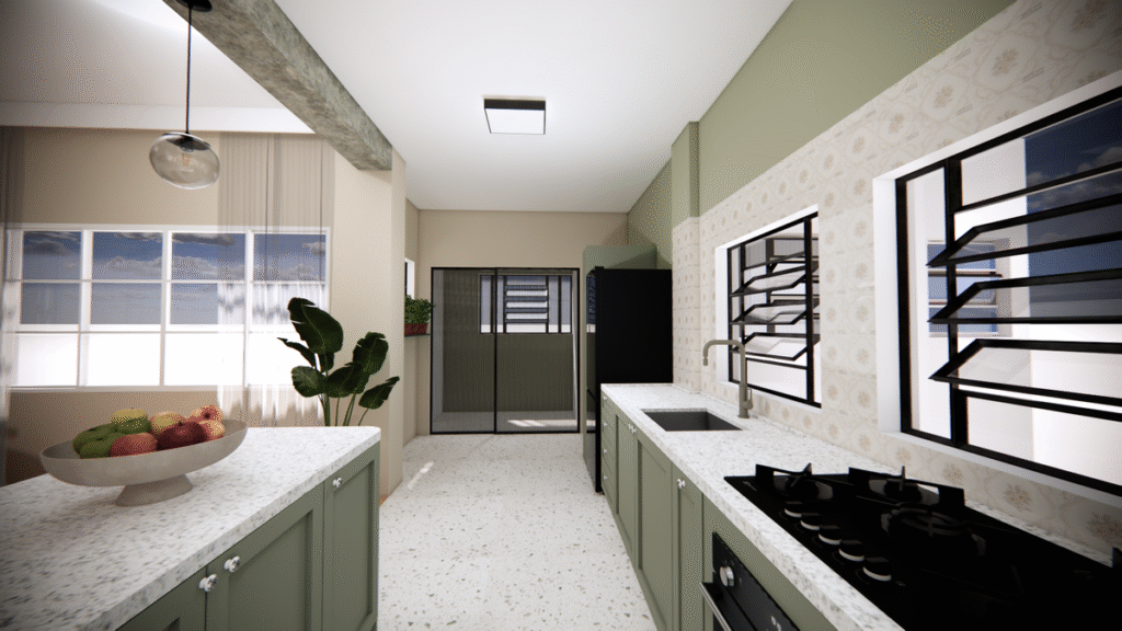 A cozinha se tornou um espaço funcional e confortável, ideal para quem gosta de preparar massas. Projeto: Iberê Estúdio.