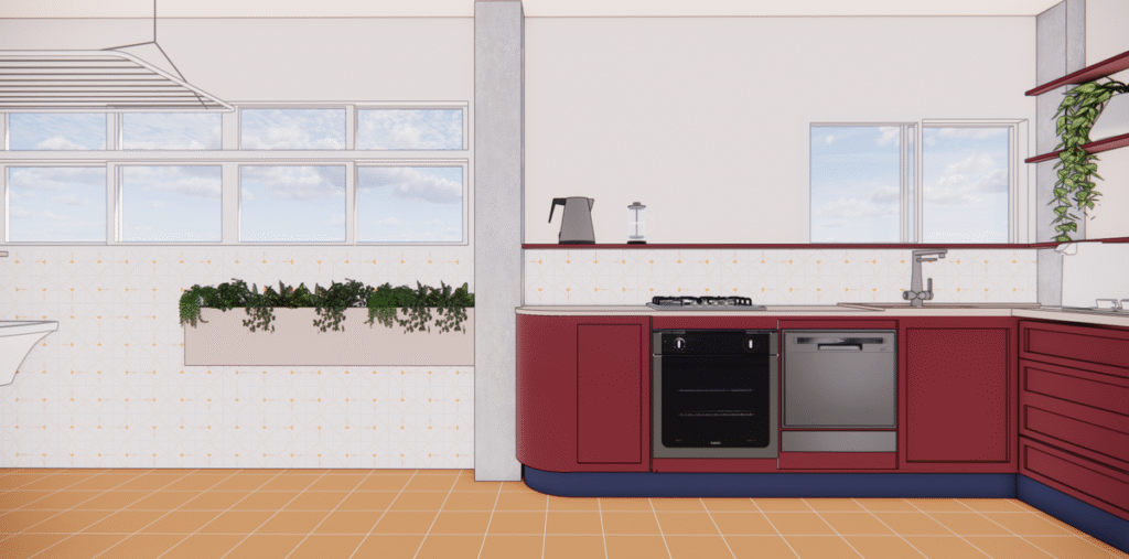 A cozinha em U oferece excelente área de trabalho, com um toque de cor e o uso de prateleiras no lugar de armários altos. Projeto: OF BRASILIS.