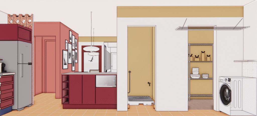 Soluções práticas de serviço e lavanderia que não comprometem a estética da área social. Projeto: OF BRASILIS."