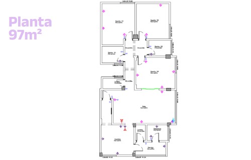 Planta Baixa (97m²) do Apartamento Garcia. Projeto: OF BRASILIS.