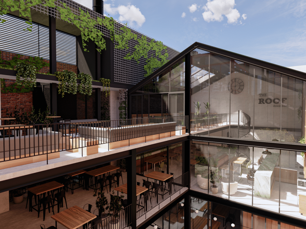 O terraço no último andar cria um ambiente acolhedor com teto de vidro e paisagismo integrado, oferecendo um espaço luminoso e convidativo para relaxar ou socializar. Projeto: Studio Noventa Arquitetura e Design.<br>