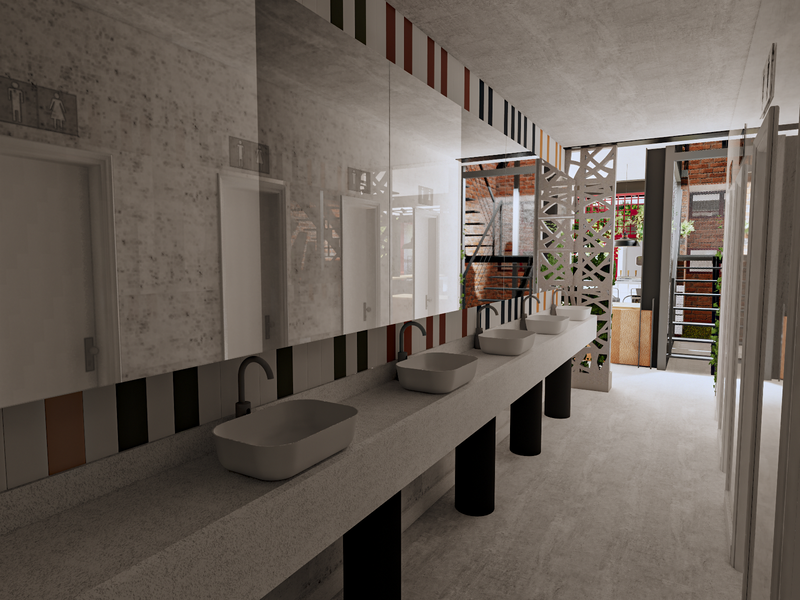 Um exemplo de como o trabalho de um arquiteto restaurante e bares eleva a experiência até nos espaços de apoio. Projeto: Studio Noventa Arquitetura e Design.<br>