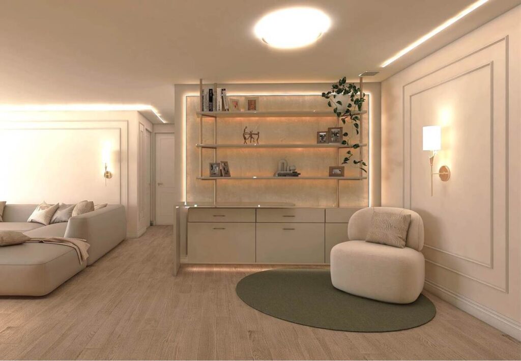 A bancada de home office pode ser fechada, otimizando o espaço da área social. Projeto: Alana Koster.