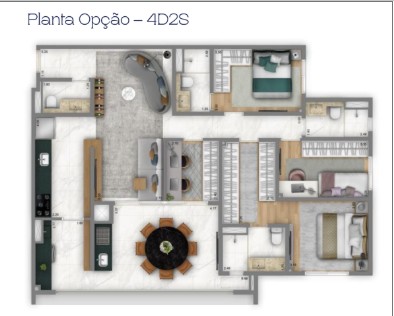 Planta Opção – 4D2S, que inspirou o Projeto Living no Anália Franco. Projeto: Alana Koster.