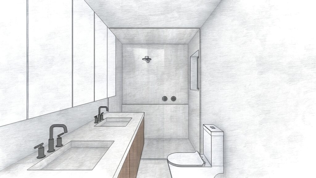 Os banheiros foram revestidos com peças marmorizadas, adicionando sofisticação e elegância atemporal. Projeto: Studio João Falqueto