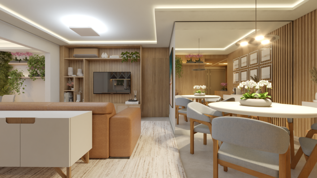 O lavabo com porta de correr e vinílico moderno foi pensado para ampliar o espaço. Projeto: ONA Arquitetura.