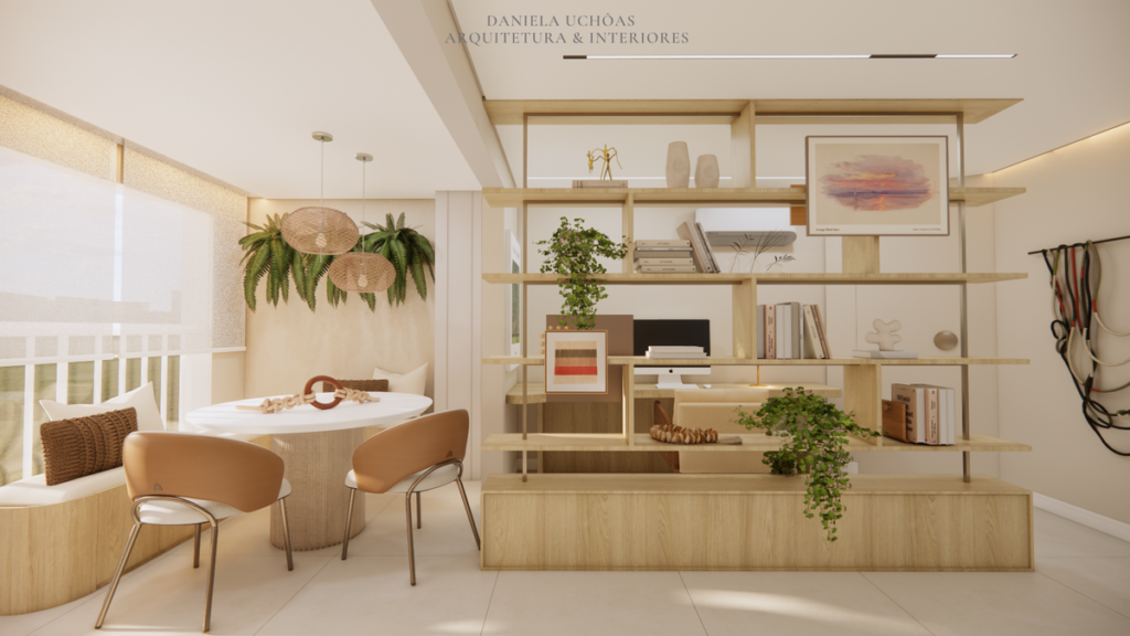 O terraço se transforma em uma sala de jantar charmosa, ideal para refeições e encontros informais. Projeto: Daniela Uchôas Arq. e Interiores.