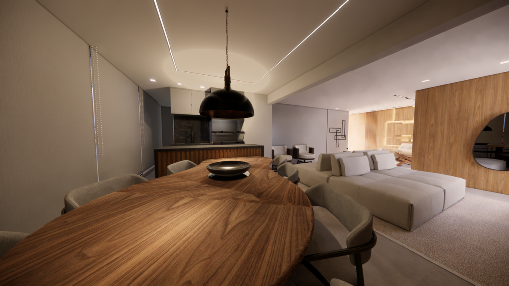 A área de refeições integrada é essencial para o convívio familiar. Projeto: PB Arquitetura.