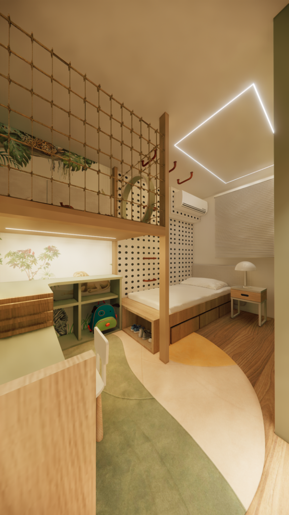 O quarto infantil é um convite à brincadeira e à imaginação. Projeto: PB Arquitetura.