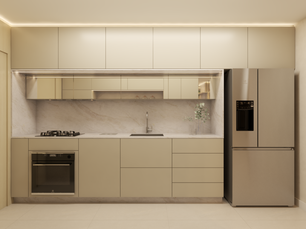 Funcionalidade e estética se unem na cozinha clara e organizada. Projeto: Maiz Arquitetura.