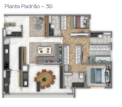 A planta padrão de 122m² foi adaptada para atender à rotina do casal e seus três filhos. Projeto: Maiz Arquitetura.