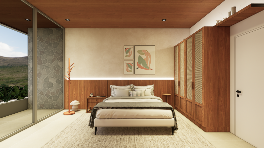 Detalhes em marcenaria com palhinha trazem texturas naturais e ventilação para o mobiliário. Projeto: TEVA Arquitetura<br><br>.